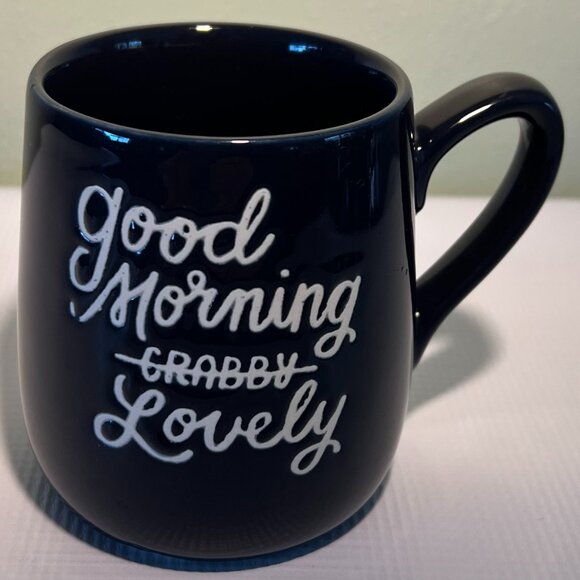 THRESHOLD “Good Morning CRABBY (crossed out) Lovely” Cobalt Blue Stoneware Mug - Picture 2 of 7